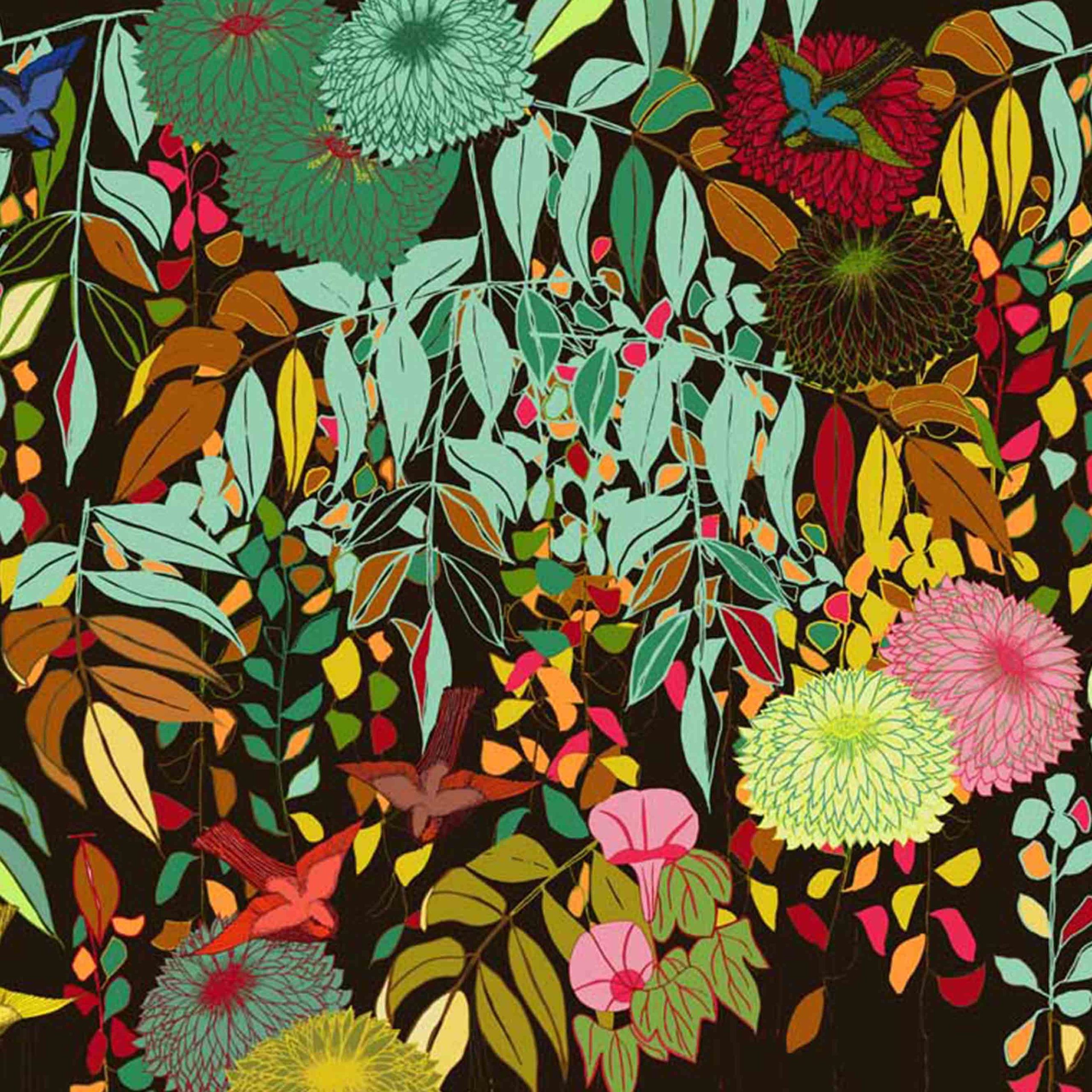 Motif Décoration Collection All Kobe n°1 Tissus Feuille Oiseaux Multicolore by Zéphyr and Co