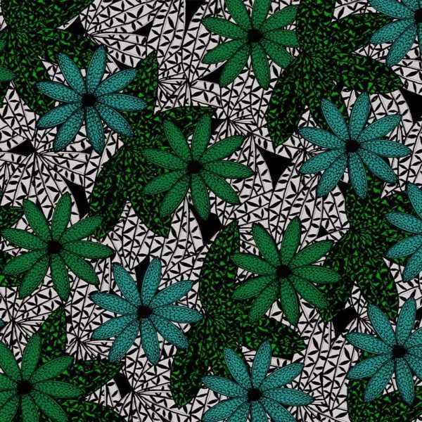 Motif Décoration Collection 212 Azulic n°1 Tissus Floral Graphique Vert Bleu by Zéphyr and Co