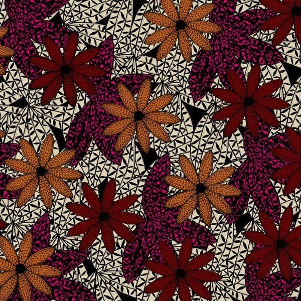 Motif Décoration Collection 212 Azulic n°2 Tissus Floral Graphique Rouge by Zéphyr and Co