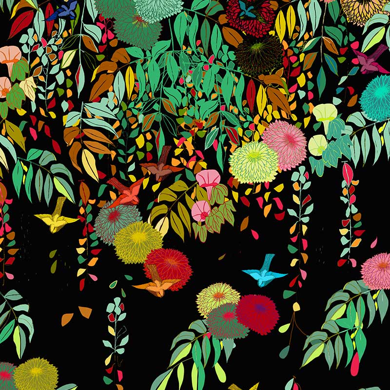 Motif Décoration Collection 921 Kobe n°1 Papier Peint Floral Oiseaux Multicolore by Zéphyr and Co