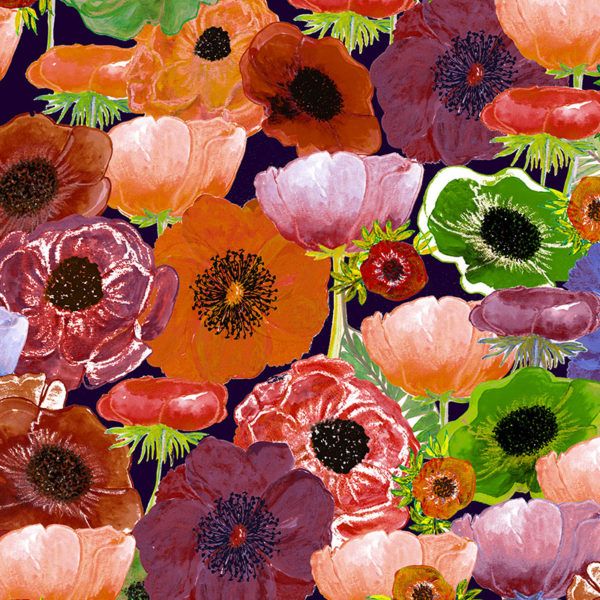 Motif Décoration Collection 221 Anémone n°2 Tissus Floral Rouge by Zéphyr and Co