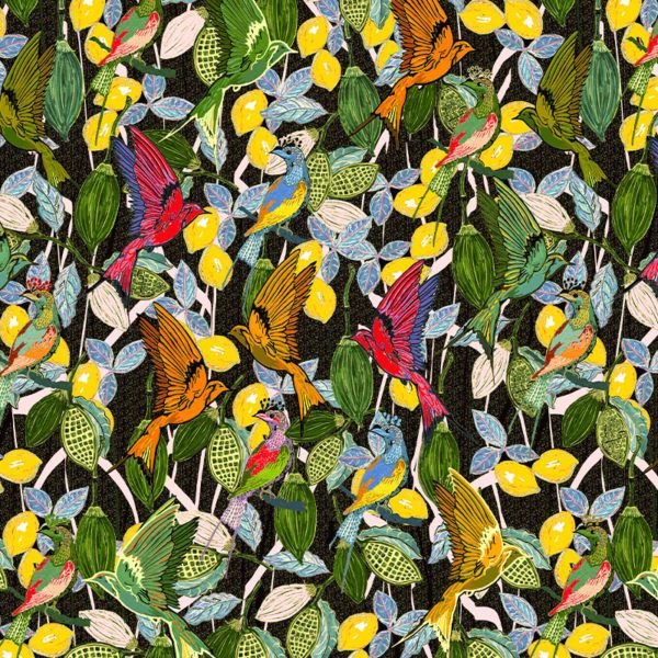 Motif Décoration Collection 221 Lemonbird n°2 Tissus Floral Oiseaux Citron Exotique Multicolore by Zéphyr and Co