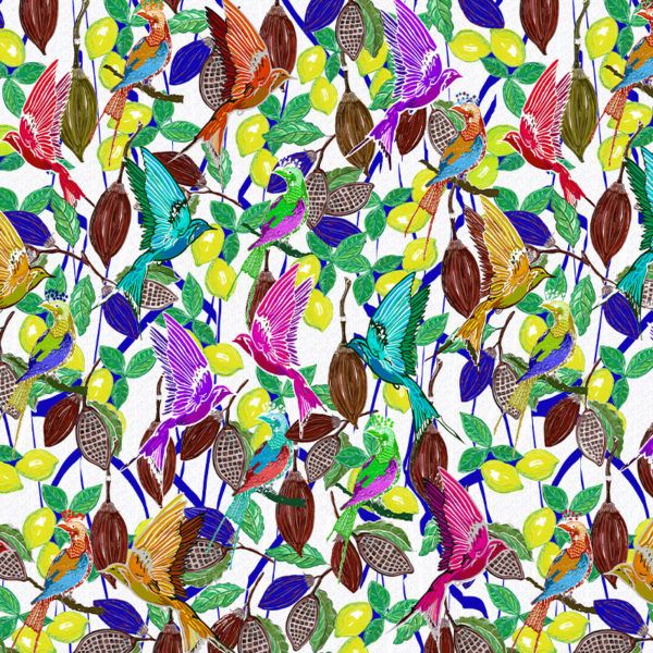 Motif Décoration Collection 221 Lemonbird n°1 Tissus Floral Oiseaux Citron Exotique Multicolore by Zéphyr and Co