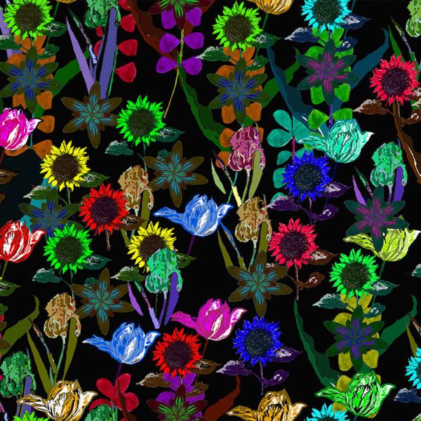 Motif Décoration Collection 221 Flora n°2 Tissus Floral Noir Multicolore by Zéphyr and Co