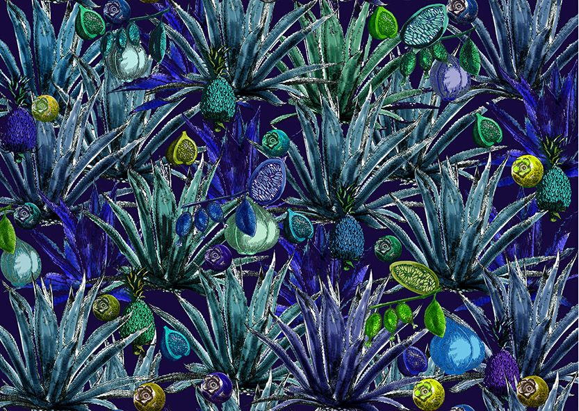 Motif Décoration Collection All Agave n°1 Tissus Plante Bleu by Zéphyr and Co