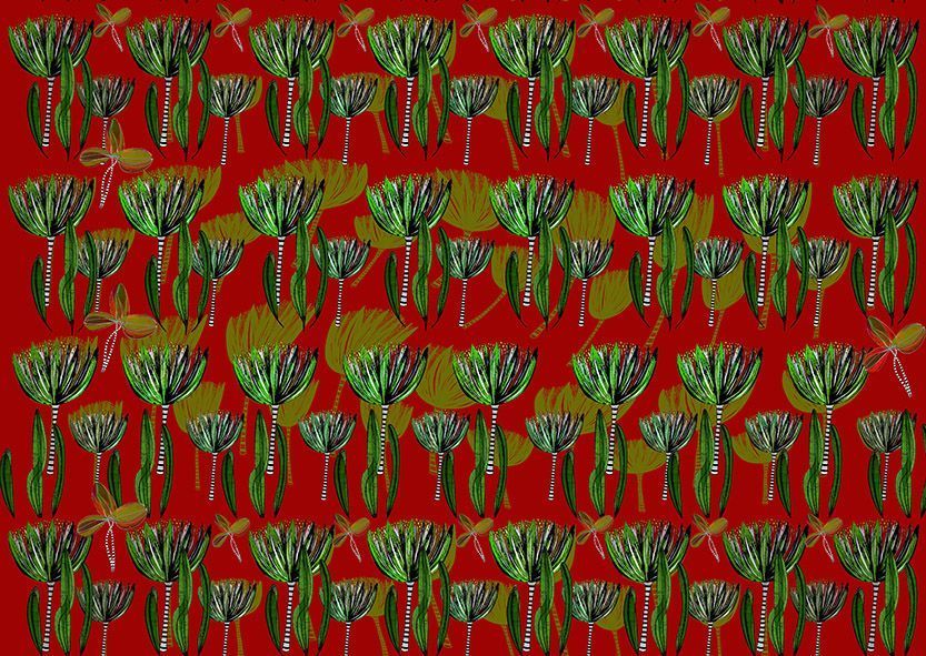 Motif Décoration Collection All Alicante Tissus Plante Rouge Vert by Zéphyr and Co