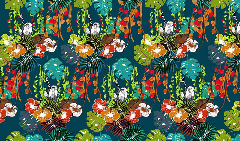 Motif Décoration Collection All Bornéo n°2 capucin Tissus Feuille Singe Multicolore by Zéphyr and Co