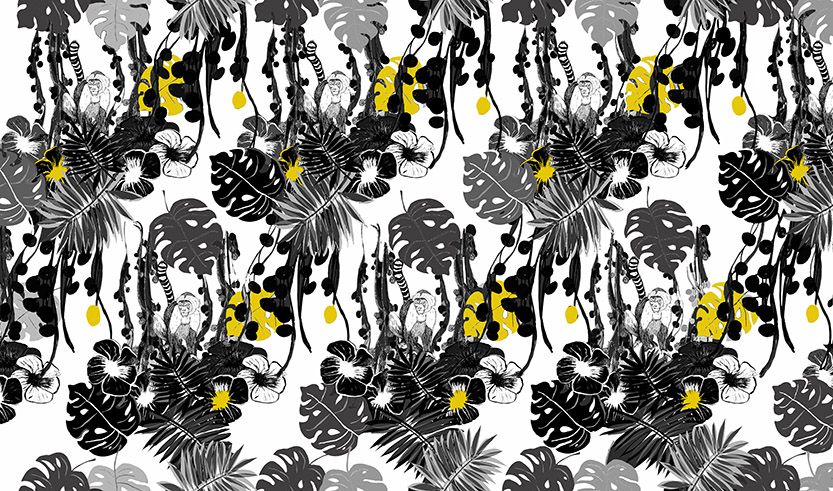 Motif Décoration Collection All Bornéo n°3 capucin Tissus Feuille Noir Blanc by Zéphyr and Co