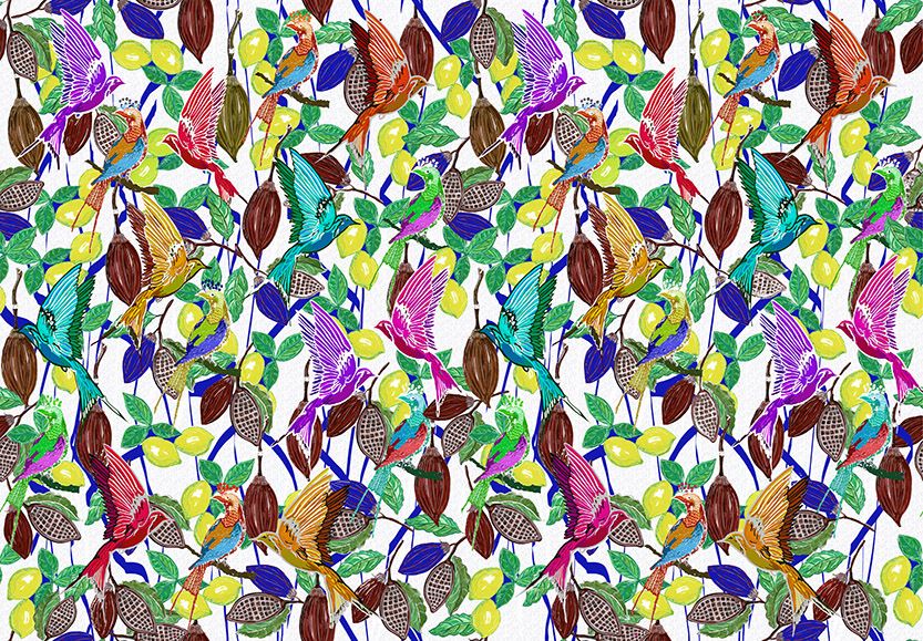 Motif Décoration Collection 221 Lemonbird n°1 Tissus Floral Oiseaux Citron Exotique Multicolore by Zéphyr and Co