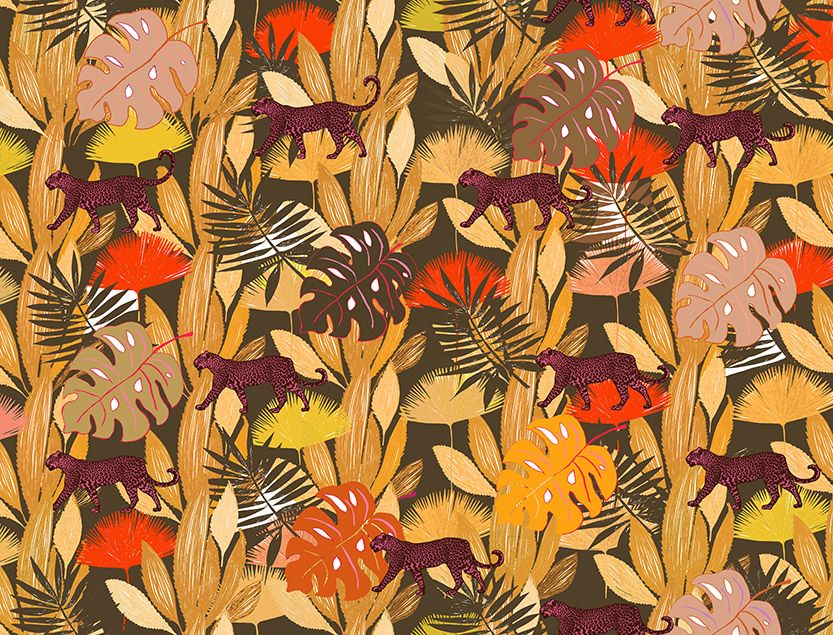 Motif Décoration Collection All Savane n°2 Tissus Feuille Orange by Zéphyr and Co