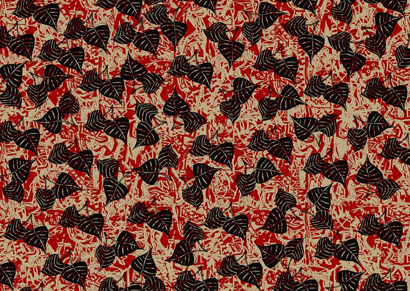 Motif Décoration Collection 212 Scarlet n°2 Tissus Feuille Rouge Beige by Zéphyr and Co