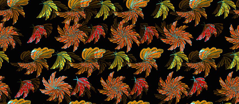 Motif Décoration Collection 221 Wind n°2 Tissus Feuille Orange Noir by Zéphyr and Co