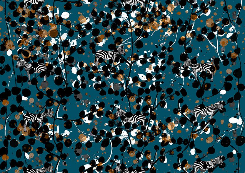 Motif Décoration Collection All Zebra n°2 Tissus Zèbre Bleu by Zéphyr and Co