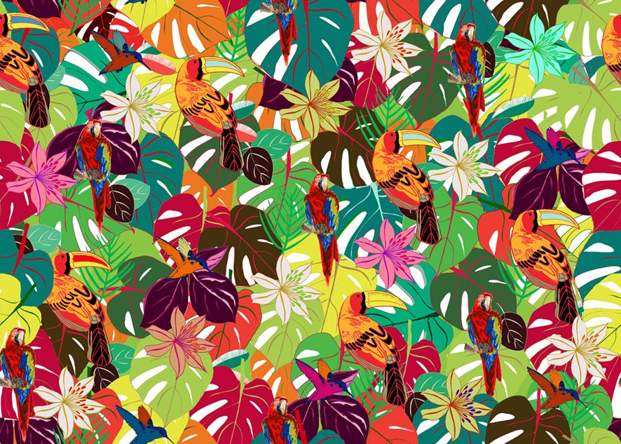 Motif Décoration Collection 232 Toucan Tissus Feuille Toucan  Multicolore  by Zéphyr and Co