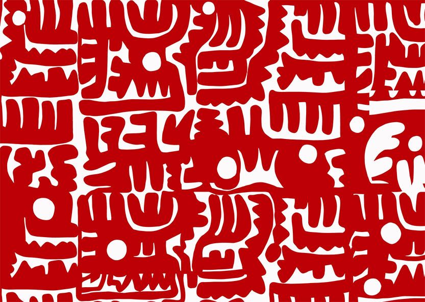 Maquette motif Yucatan n°2  Collection 222 Tissus Graphique Ethnique Rouge Blanc by Zéphyr and Co