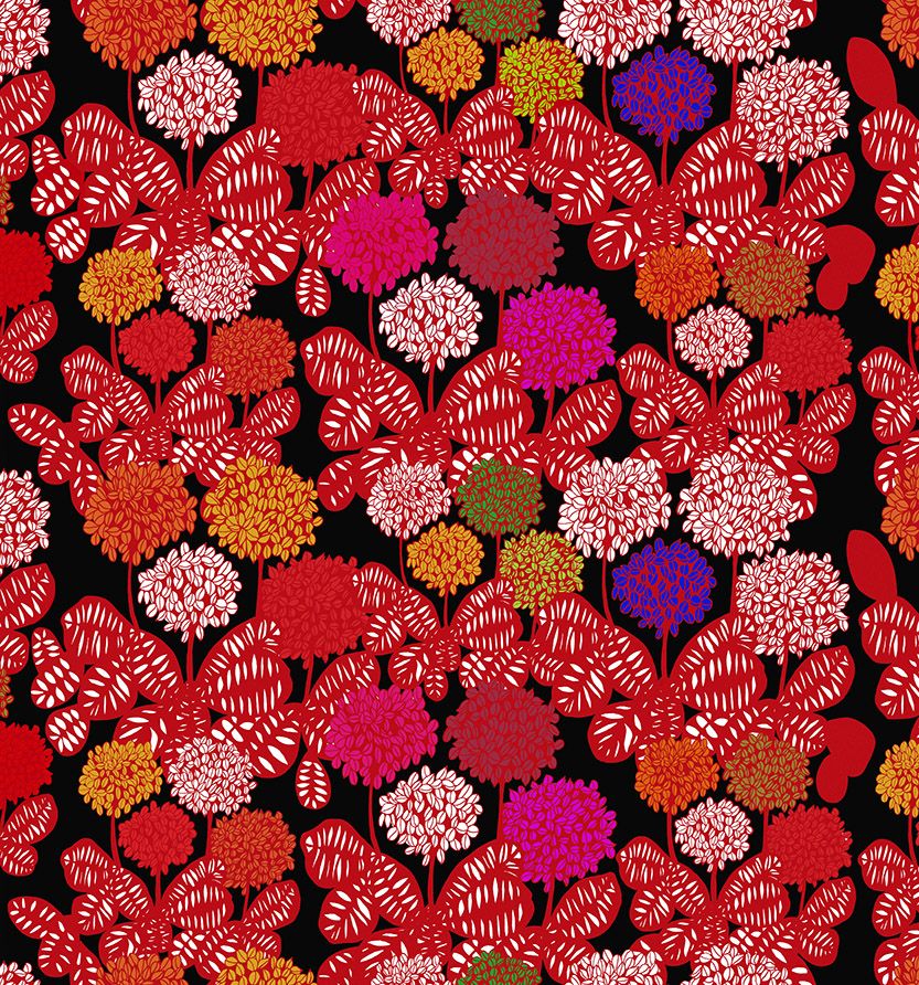 Motif Décoration Collection 231 Hortense n°1 Tissus Hortensia  Rouge Ton chaud by Zéphyr and Co