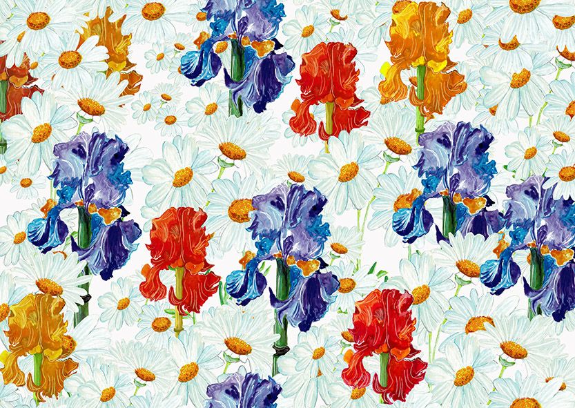 Motif Décoration Collection 231 Iris n°1 Tissus Floral Blanc  by Zéphyr and Co