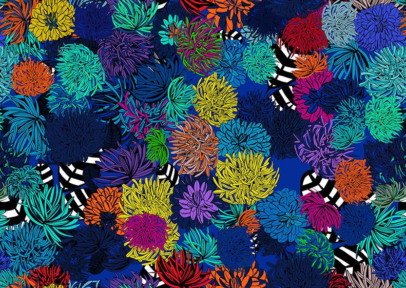 Motif Décoration Collection All Dahlia n°3 Tissus Floral Bleu  by Zéphyr and Co