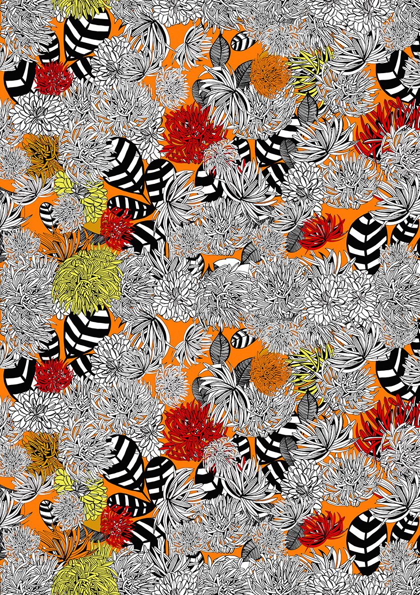 Motif Décoration Collection All Dahlia n°6 Tissus Floral Orange  by Zéphyr and Co