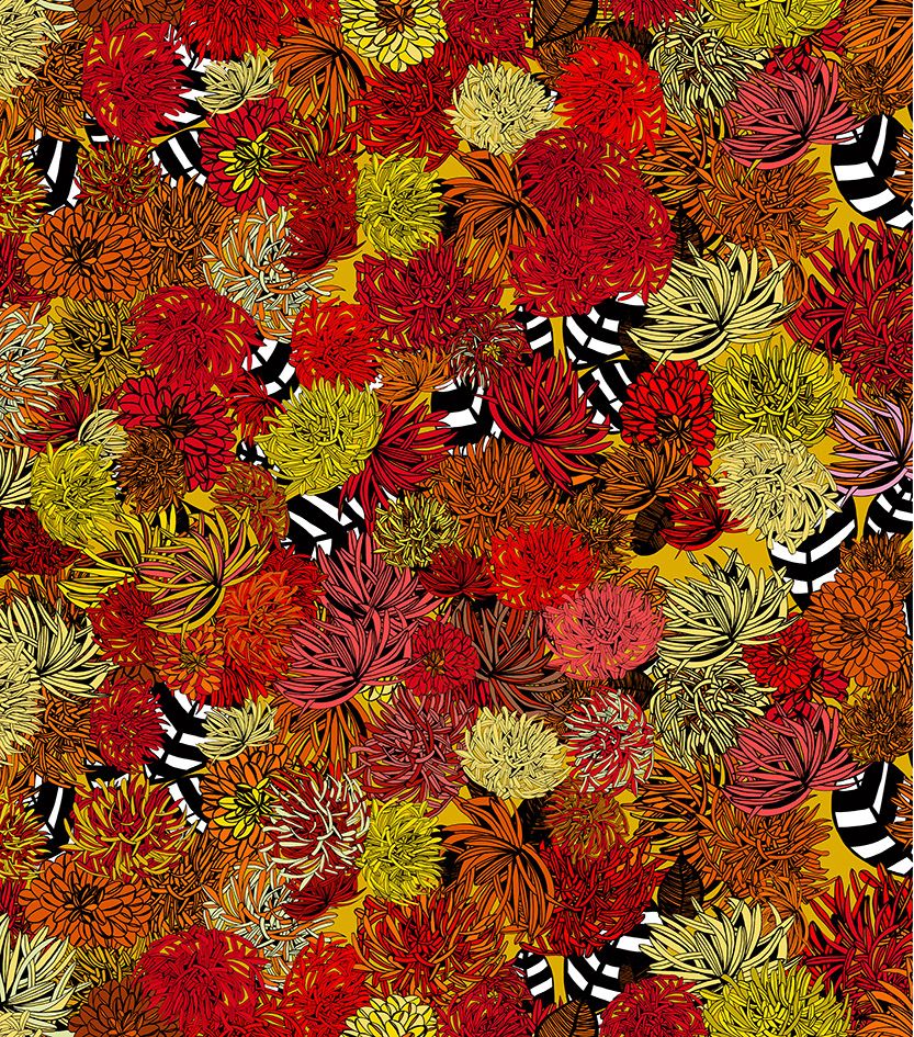 Motif Décoration Collection All Dahlia n°9 Tissus Floral Rouge Orange by Zéphyr and Co