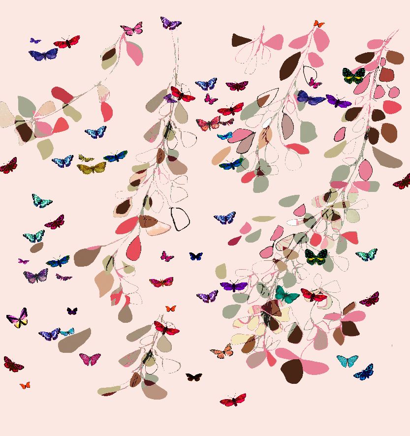 Maquette Motif Papillon n°2  Collection All  Tissus Feuille Papillons Rose  by Zéphyr and Co