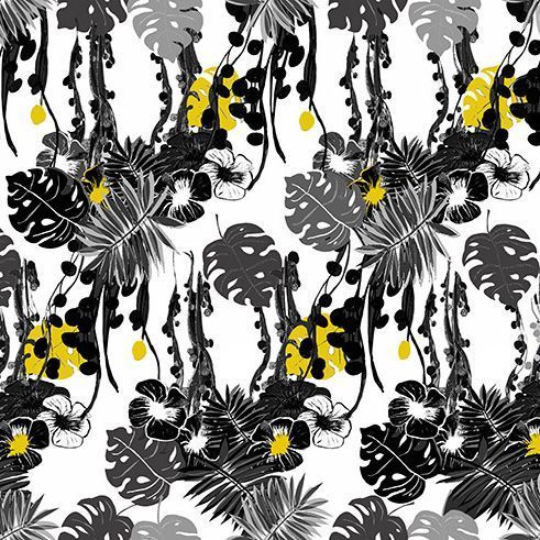 Motif Décoration Collection All Bornéo n°3 sans singe Tissus Feuille          Noir Blanc by Zéphyr and Co