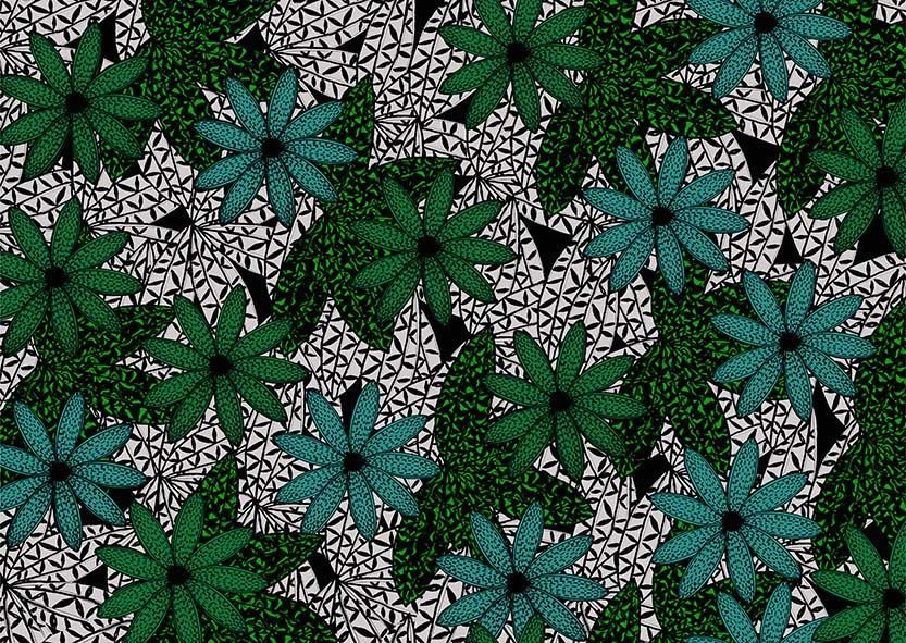 Maquette Motif Azulic n°1 Collection 212 Tissus Floral Graphique  Vert Bleu by Zéphyr and Co