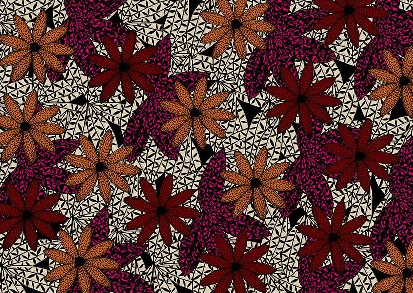 Maquette motif Azulic n°2 Collection 212 Tissus Floral Graphique Rouge  by Zéphyr and Co