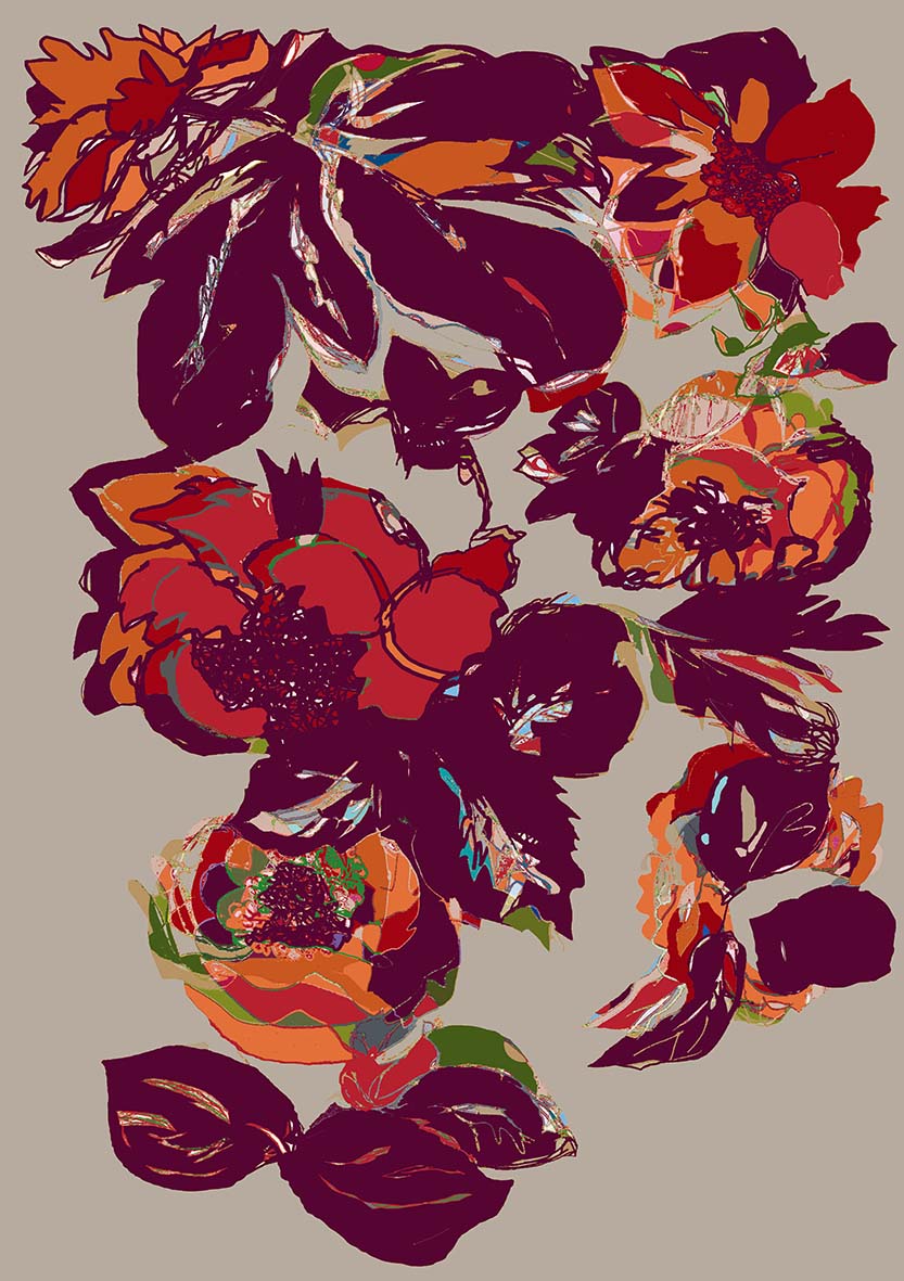 Maquette Motif Esquisse 51 Décoration Collection 221  Tissus Floral Multicolore  by Zéphyr and Co
