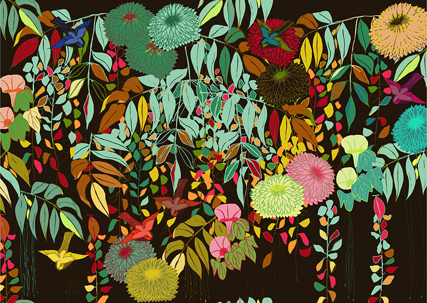 Motif Décoration Collection All Kobe n°1 Tissus Feuille Oiseaux         Multicolore  by Zéphyr and Co